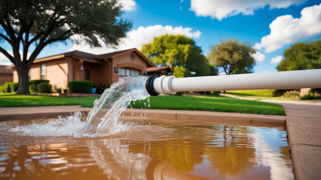 Image of a burst pipe causing water to spray in a Boerne, TX, home.