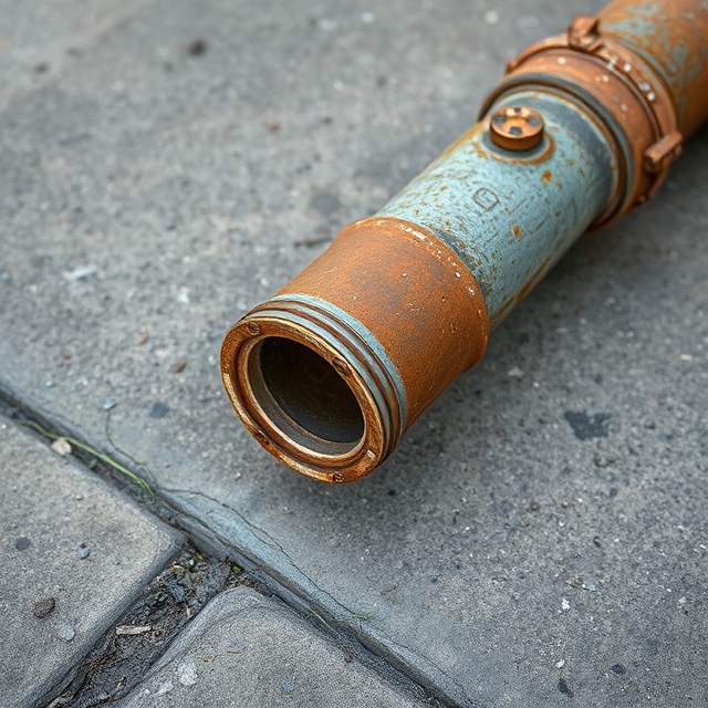 HD photo of damaged old and rusty water pipe on the concrete ground