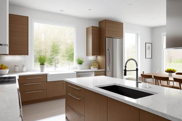 Kitchen with newly installed stainless steel sink and high-end faucet by Gottfried Plumbing in Waring, TX, showcasing expert kitchen plumbing services.